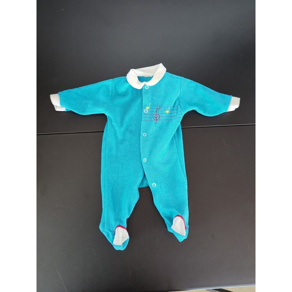 Vintage Infant One Piece Jumpsuit Blue With Music Notes